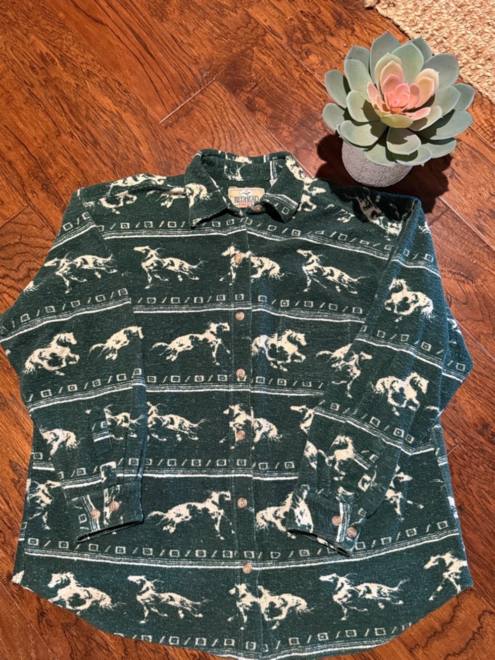 Redhead Dark Green Western Horse Print Button-Up Shirt